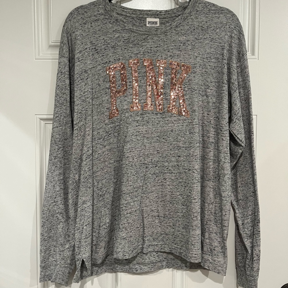 VS PINK ROSE GOLD BLING CAMPUS LONG SLEEVE